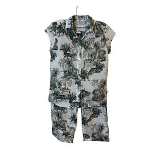 The Cat's Pajamas  Wild & Wonderful Jungle Print Pajama Set Green White Womens S
